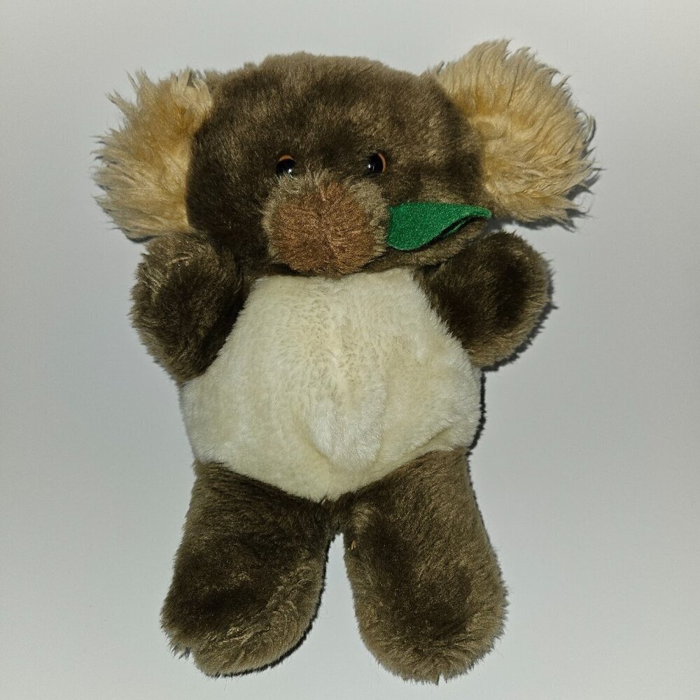 VTG Brown Koala Bear Hand Puppet Plush 9.5" Stuffed Animal Toy Eucalyptus Leaf